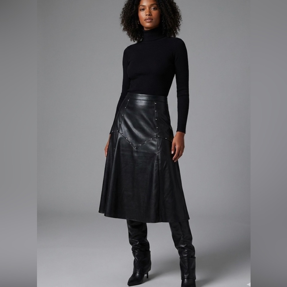 Marc New York Black Faux Leather Midi Skirt with Stud Details Size: Medium - Picture 9 of 9